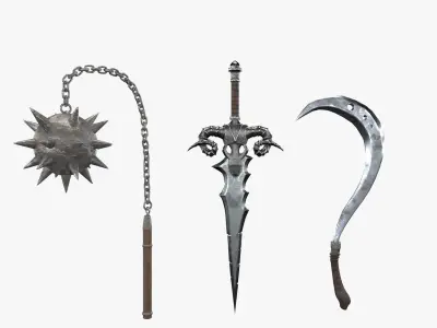 Medieval weapon set of three Low-poly 3D model