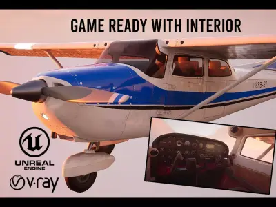 Cessna Airplane with interior Low-poly 3D model