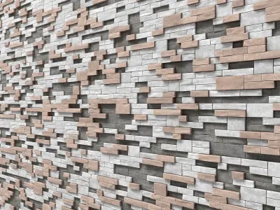 Brick clincer decor wall many part n1 3D model