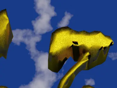 Golden Chinese text in damaged shape and rough surface Low-poly 3D model