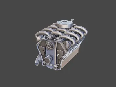 Low poly V8 engine Low-poly 3D model