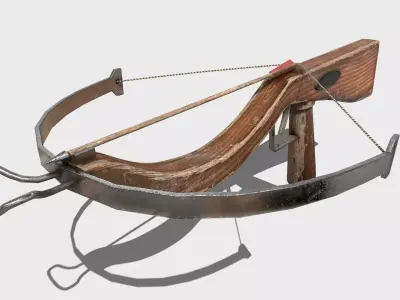 Low Poly PBR Crossbow wooden with metal handle Low-poly 3D model