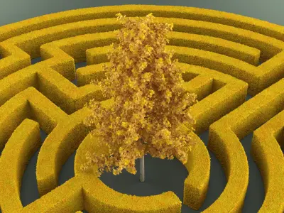 Autumn Labyrinth Garden with Tree 3D model