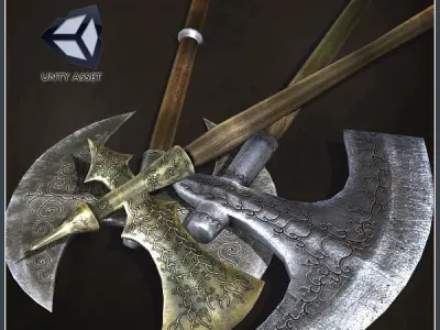3 Medieval Axes Low-poly 3D model