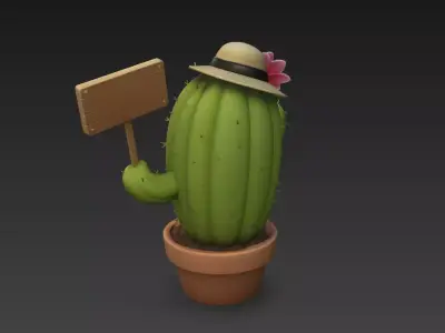 Cute Cartoon Cactus in Pot 3D Model - High Fidelity PBR 4K 3D model