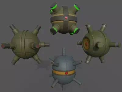 Sci-fi Mines Bombs Low-poly 3D model