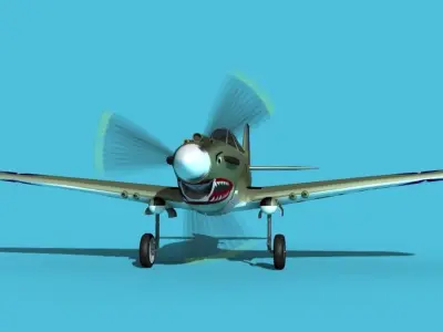 Curtiss P-40B Warhawk V03 USAAF 3D model