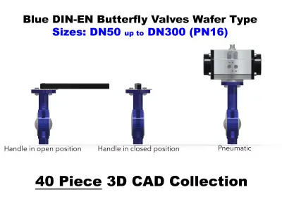 DIN-EN Butterfly Valves -Wafer Type - Blue 3D model
