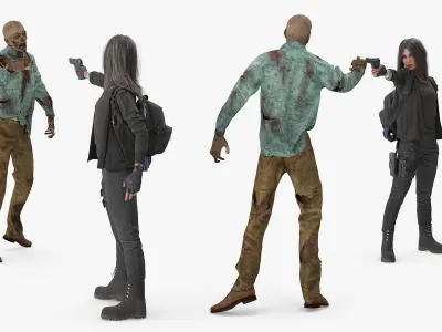Survivor Girl Against Zombie 3D model purchase