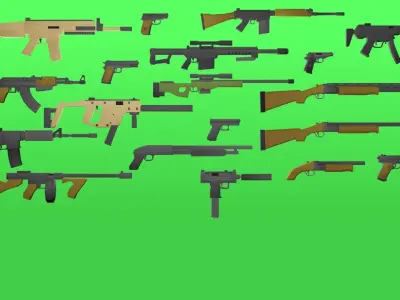 LowLY Poly - 19 Cartoon Guns Low-poly 3D model