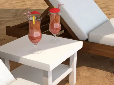 Sunbed With Umbrella Low-poly 3D model