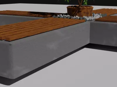 bench concrete with plant 3D model