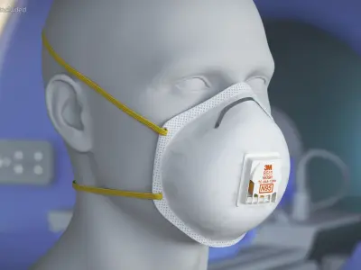 3M Cup Shape N95 Respirator Worn on Head 3D model