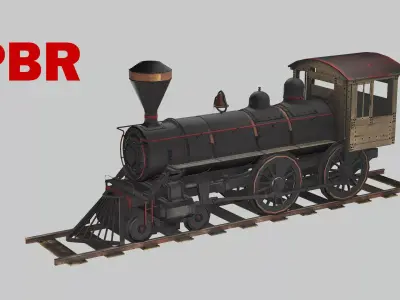 Steam Locomotive Old Train 2 Low Poly 3D Model Low-poly 3D model