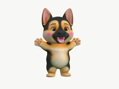Cartoon Realistic 3D German Shepherd Stylized PBR 3D model