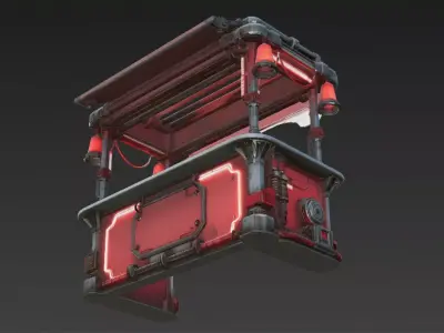 Red Cyberpunk Market Stall Low-poly 3D model
