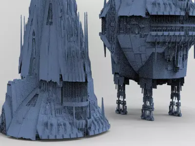 Sci-Fi Shuttle launcher moon base city 2 towers 3D model