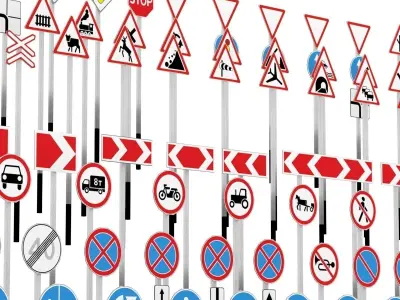 Road Signs FULL Set Low-poly 3D model