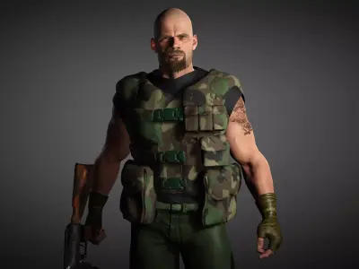 The Mercenary man in camouflage outfit Low-poly 3D model