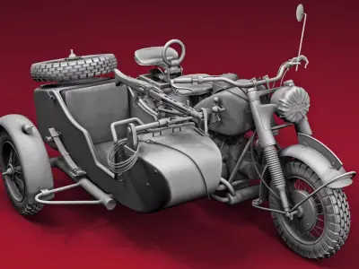 ww2 R75 Motorcycle HighPoly Model with mg42 3D model