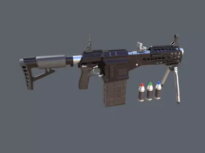 Automatic Grenade Launcher Savan Caliber 32mm Steel Low-poly 3D model