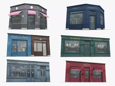 Store Facades Collection Low-poly 3D model