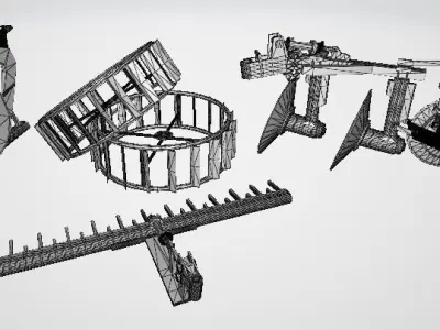 Low-poly local thailand tractor parts model Low-poly 3D model