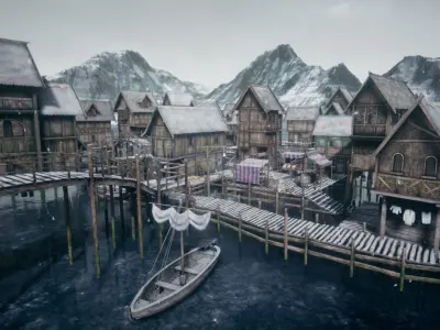 Medieval Lake Village UE4 Low-poly 3D model