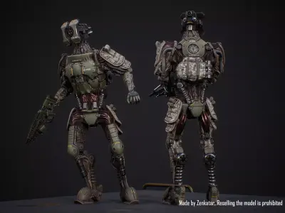 Sci-fi military robot soldier gameready unity unreal engine Low-poly 3D model