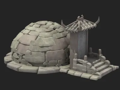 headstone grave tombstone marker Asia halloween gravestone 3D model