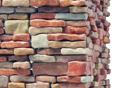 Brick stone wall smooth many part 3D model