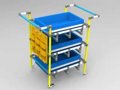 Handcart storage cart with bins 3D model