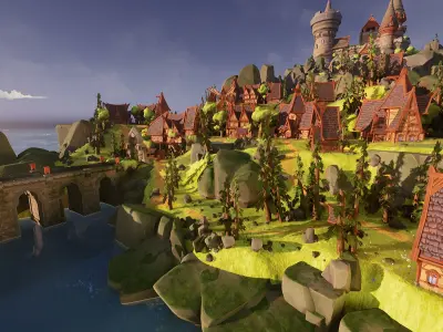 Stylized Island Castle Environment Low-poly 3D model