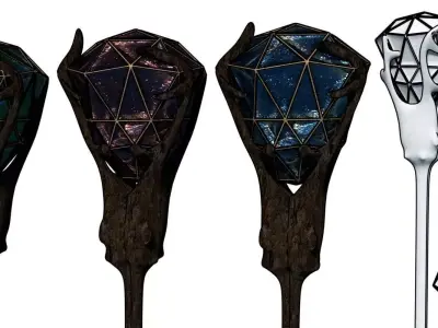 Gem Stone Forest Staff Wood Wizard Mage Medieval Cane PBR Low-poly 3D model