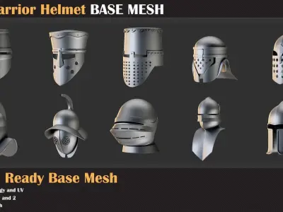 50 Warrior Helmet Base Mesh - VOL 01 - Game Ready Low-poly 3D model