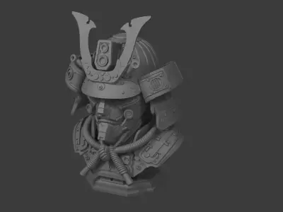 Cyberpunk Mecha Samurai Bust Detailed 3D Print STL 3D print model