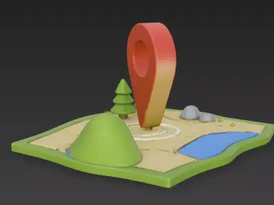 3D Stylized Map Navigation Pin Icon PBR 4K 3D model