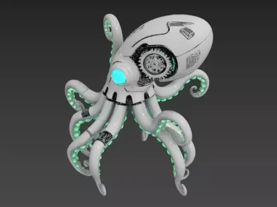 Cybernetic Mecha Octopus - Sci-Fi Sea Creature 3D model
