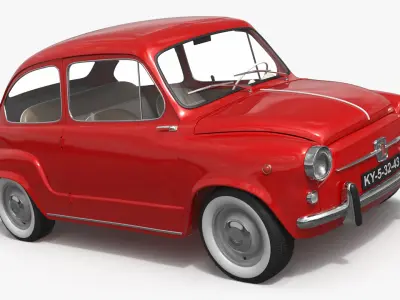 Fiat 600 Retro Coupe Red 3D model