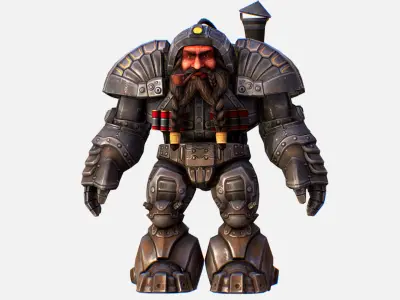 Mailed Armored Metal Gnome Robot Game Character Low-poly 3D model
