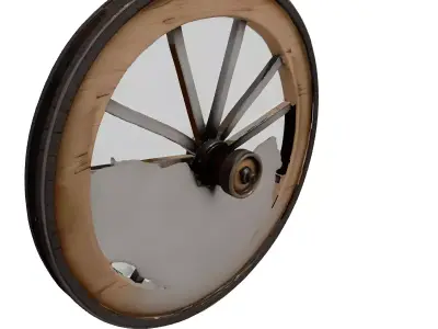 Broken Wooden Cartwheel with Iron Rim 3D model