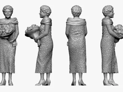 001268 smiling old woman in white dress and flowers 3D model