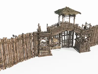 Asian ancient architecture checkpoint defense gate 3D model