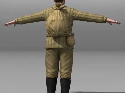 Soviet Soldier and Ppsh 41 Low-poly 3D model