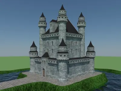 Castle in middle of grass 3D model