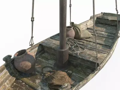 Ancient small sailboats and fishing boats 3D model