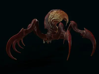Spider 1 alien creature with long tentacles Low-poly 3D model