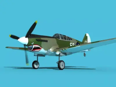 Curtiss P-40B Warhawk V06 USAAF 3D model