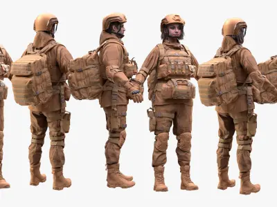 Military Outfit 1 - Male - Female MH - UE5 Skeletons - Rigged Low-poly 3D model