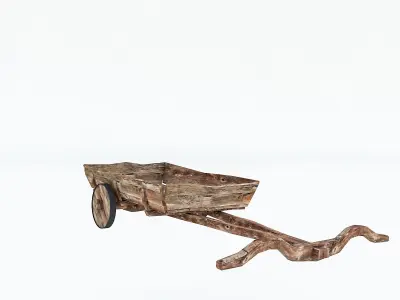 Wooden Old Horse Carriage Low-poly 3D model